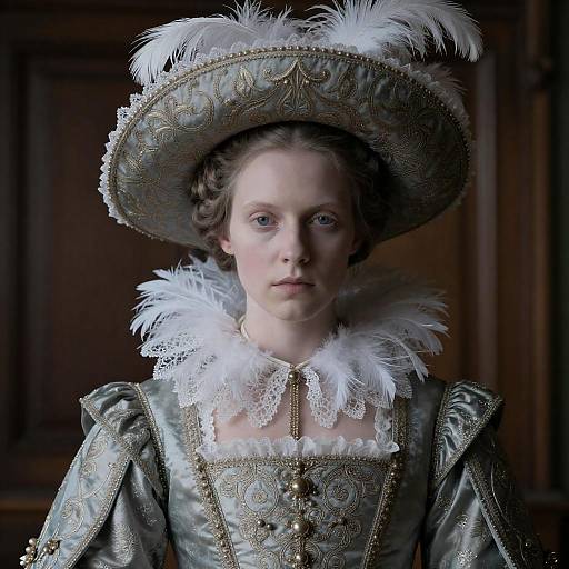 Renaissance Portrait with Ornate Feathered Hat