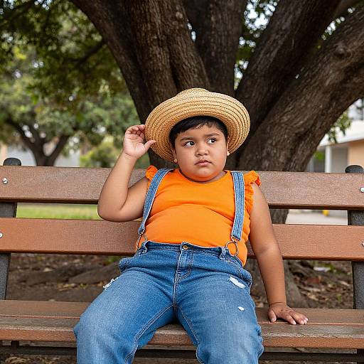 Obese Mexican Kid on Park Bench