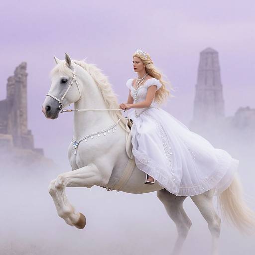 Fantasy Princess on White Unicorn