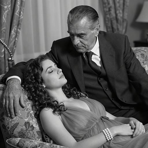 Black and White Vintage Portrait of Older Man and Young Woman