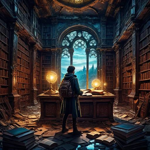 Twilight Explorer in a Crumbling Library
