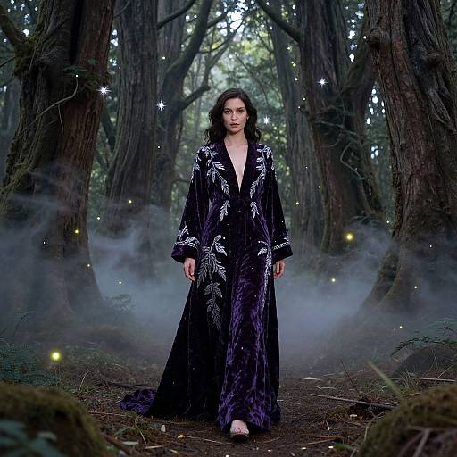 Elegant Woman in Enchanted Velvet Robe