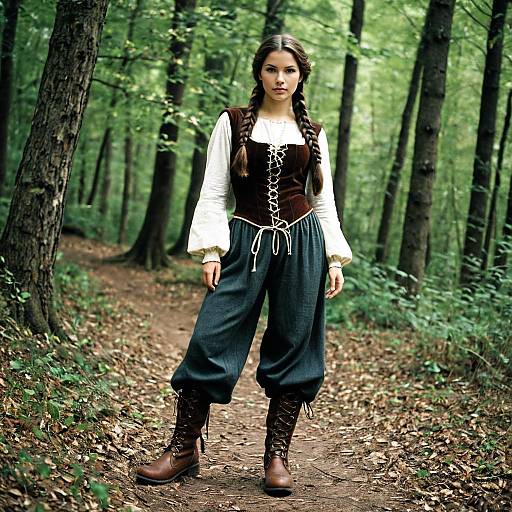 Woman in Medieval Trousers Standing in Forest