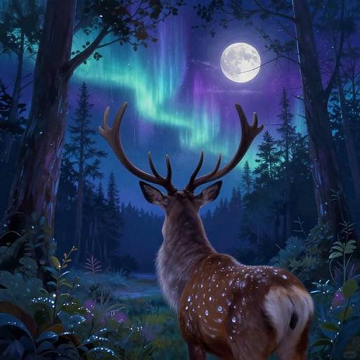 Moonlit Forest with Majestic Stag