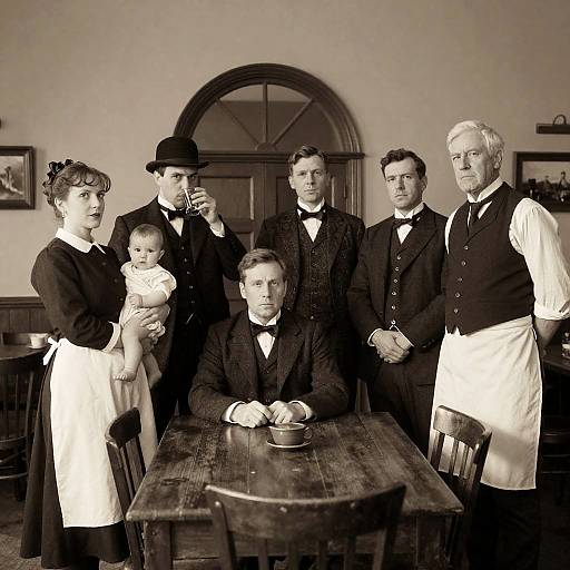 Victorian Tavern Gathering in Sepia