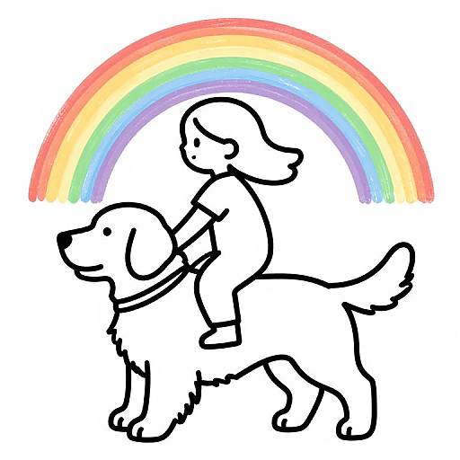 Little Girl on Golden Retriever Coloring