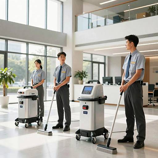 Professional Cleaning Staff in Office Lobby