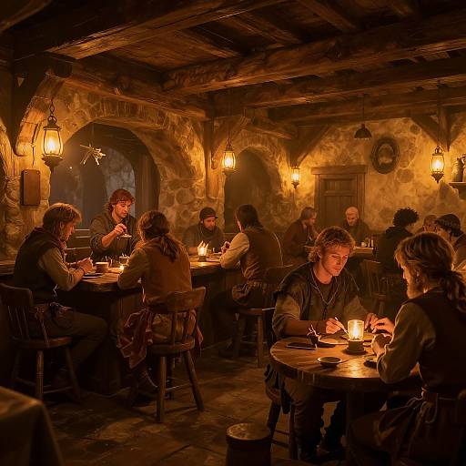 Bustling Medieval Tavern Adventure Scene