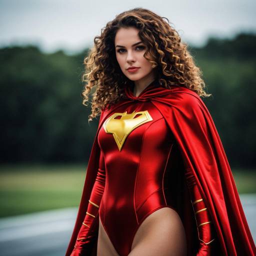Woman in Red Superhero Costume with Cape
