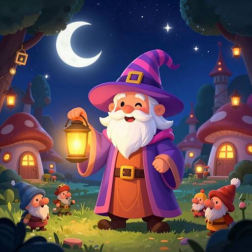 Cheerful Wizard in Magical Village