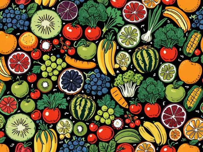 Colorful Food Doodle Wallpaper Design