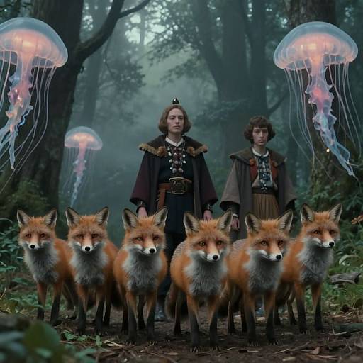 Ceremonial Foxes in Mystical Forest