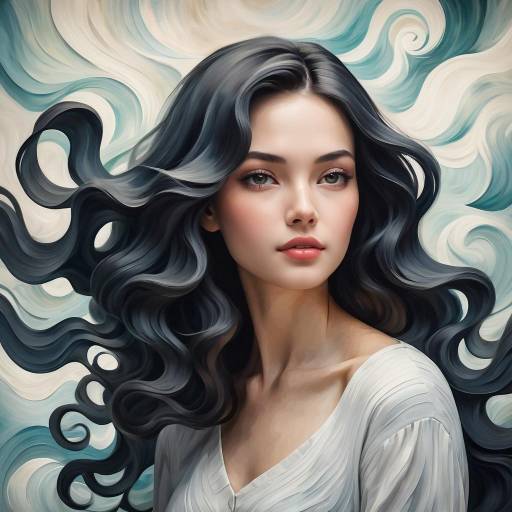 Portrait of Woman with Flowing Black Hair