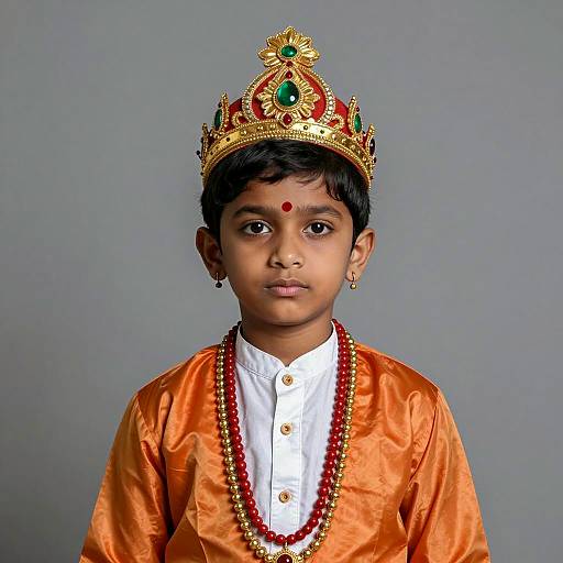 Young Indian Boy in Traditional Attire with Crown