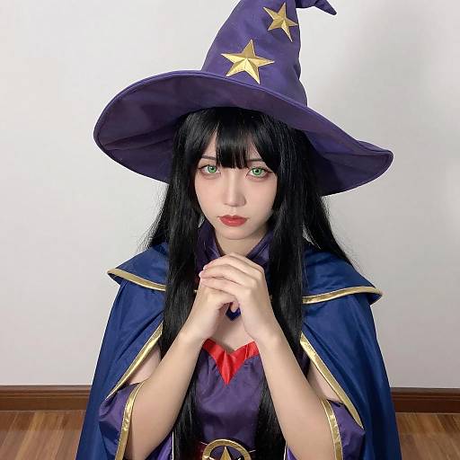 Woman in Purple and Gold Wizard Costume