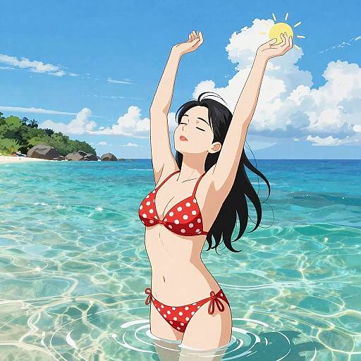 Anime Woman in Red Polka Dot Bikini