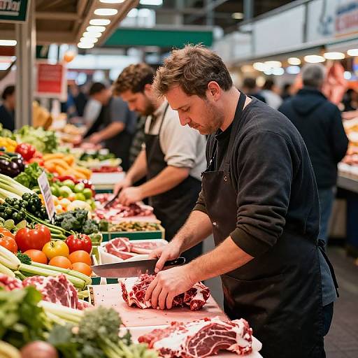Skilled Butchers in Bustling Marketplace