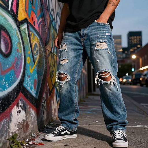 Urban Streetwear Distressed Jeans Scene