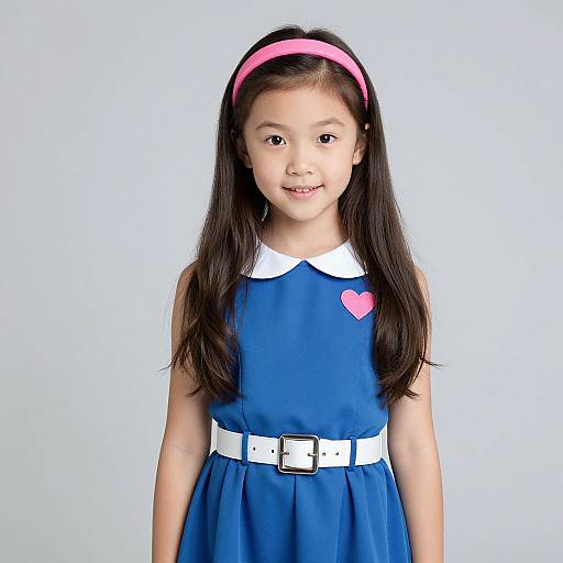 Smiling Asian Girl in Blue Dress