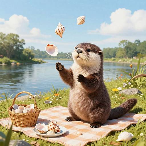Playful Otter Juggling Seashells