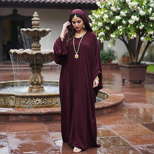 Serene Middle Eastern Woman in Maroon Abaya