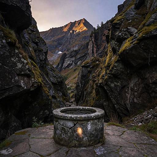 Majestic Mossy Ravine with Ancient Well