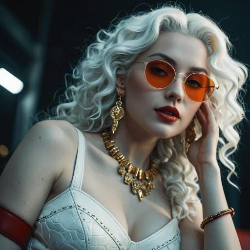 Blonde Woman with Golden Jewelry and Red Tinted Glasses