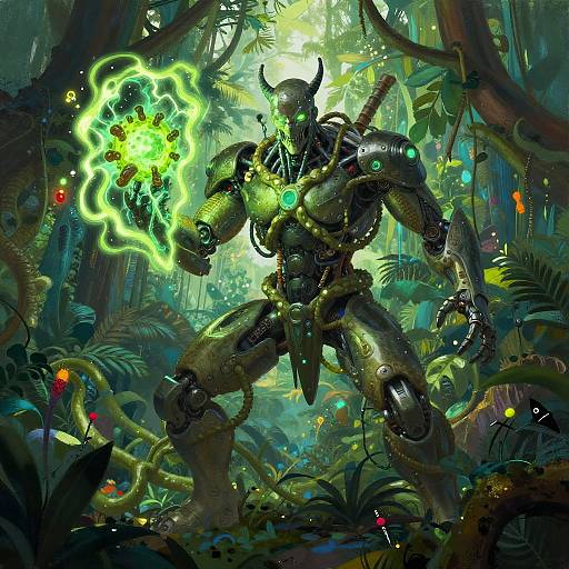 Biomechanical Jungle Guardian in Neon Jungle