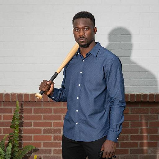 Serious Man Holding Baseball Bat