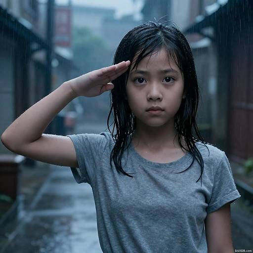 CGI Young Girl in Rainy Alley Scene