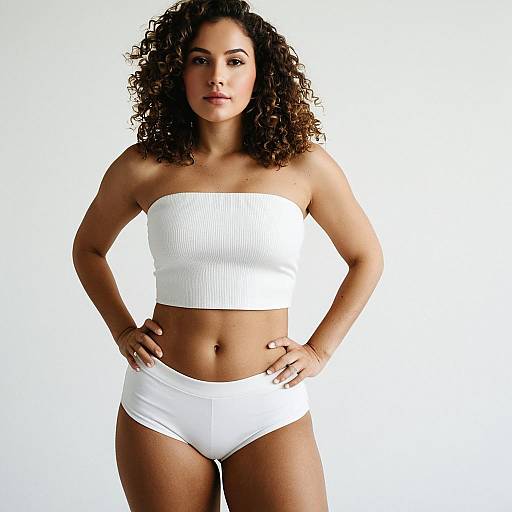 Woman in White Bandeau Top and Shorts