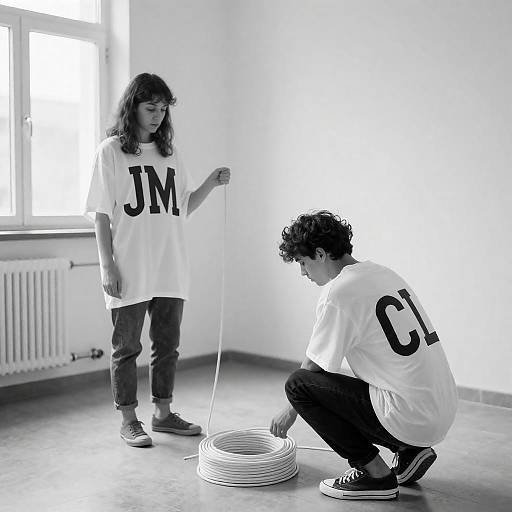 Minimalist Black-and-White Photo of Friends