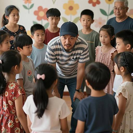 Man Leading Group of Children in Activity