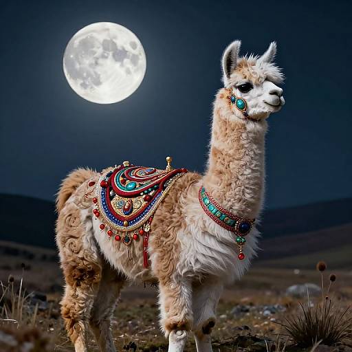 Ornate Llama Under Full Moon