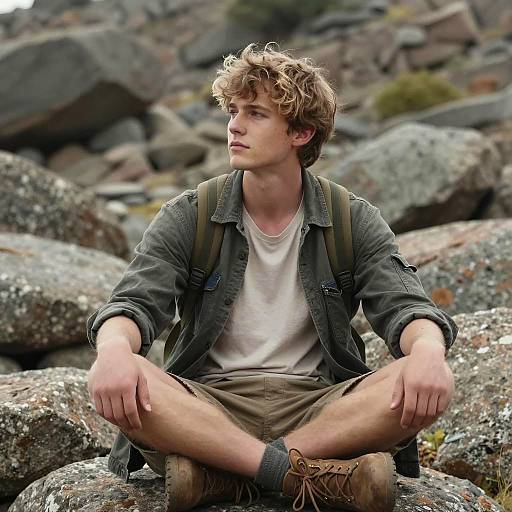 Young Man in Rugged Wilderness