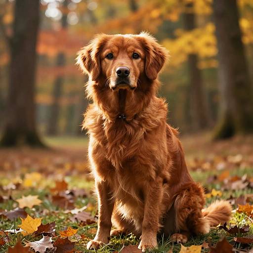 Redhead Dog in Sunlit Forest Glade