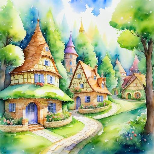 Charming Fairy Tale Village in Watercolors