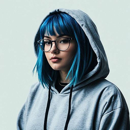Blue-Haired Girl in Hoodie