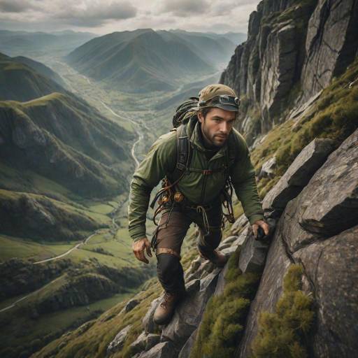 Mountain Climber Scaling Steep Cliff