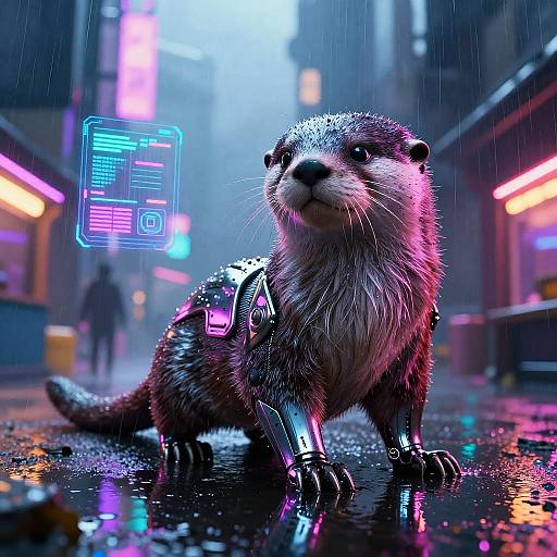 Cybernetic Otter in Neon Market