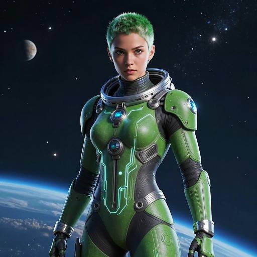 Green Orion Girl in High-Tech Spacesuit