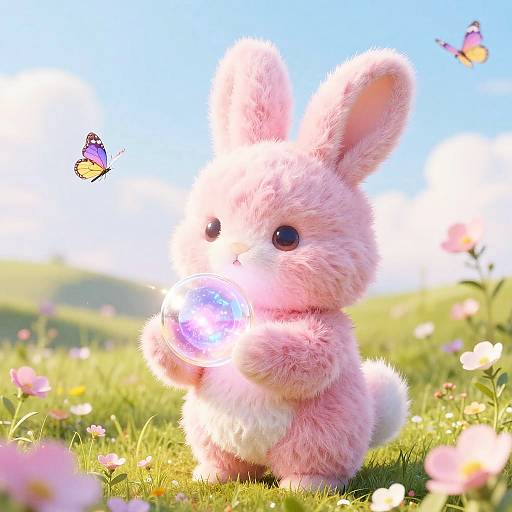 Cute Pink Furry Bunny with Orb