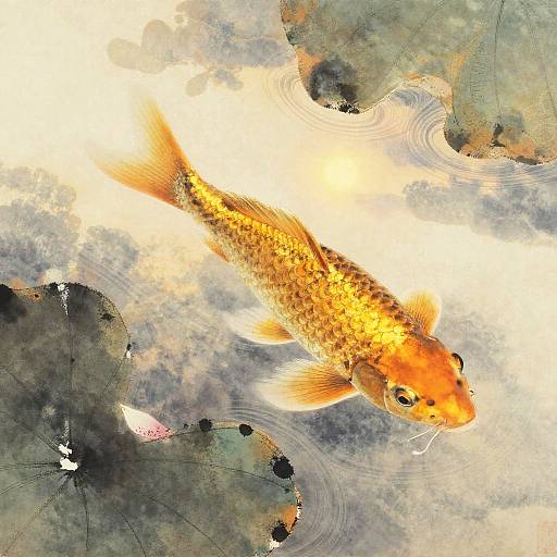 Graceful Amber Koi in Tranquil Pond