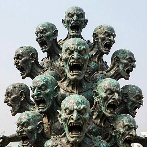 Bronze Sculpture of Grotesque Screaming Faces