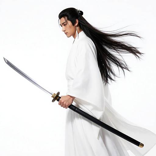 Dark-Skinned Swordsman in White Robe