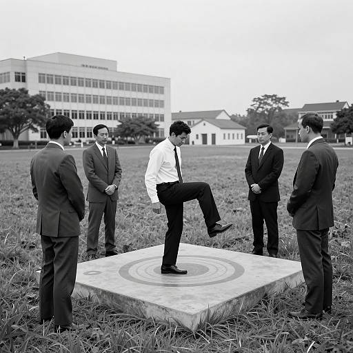 Dynamic Black-and-White Group Photograph