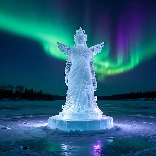 Ice Statue Beneath Northern Lights