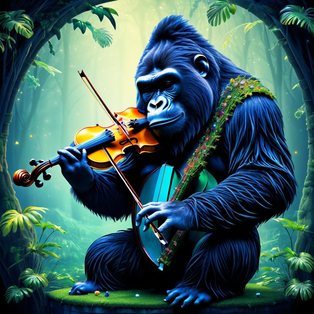 Mystical Gorilla Playing Violin in 2D Art