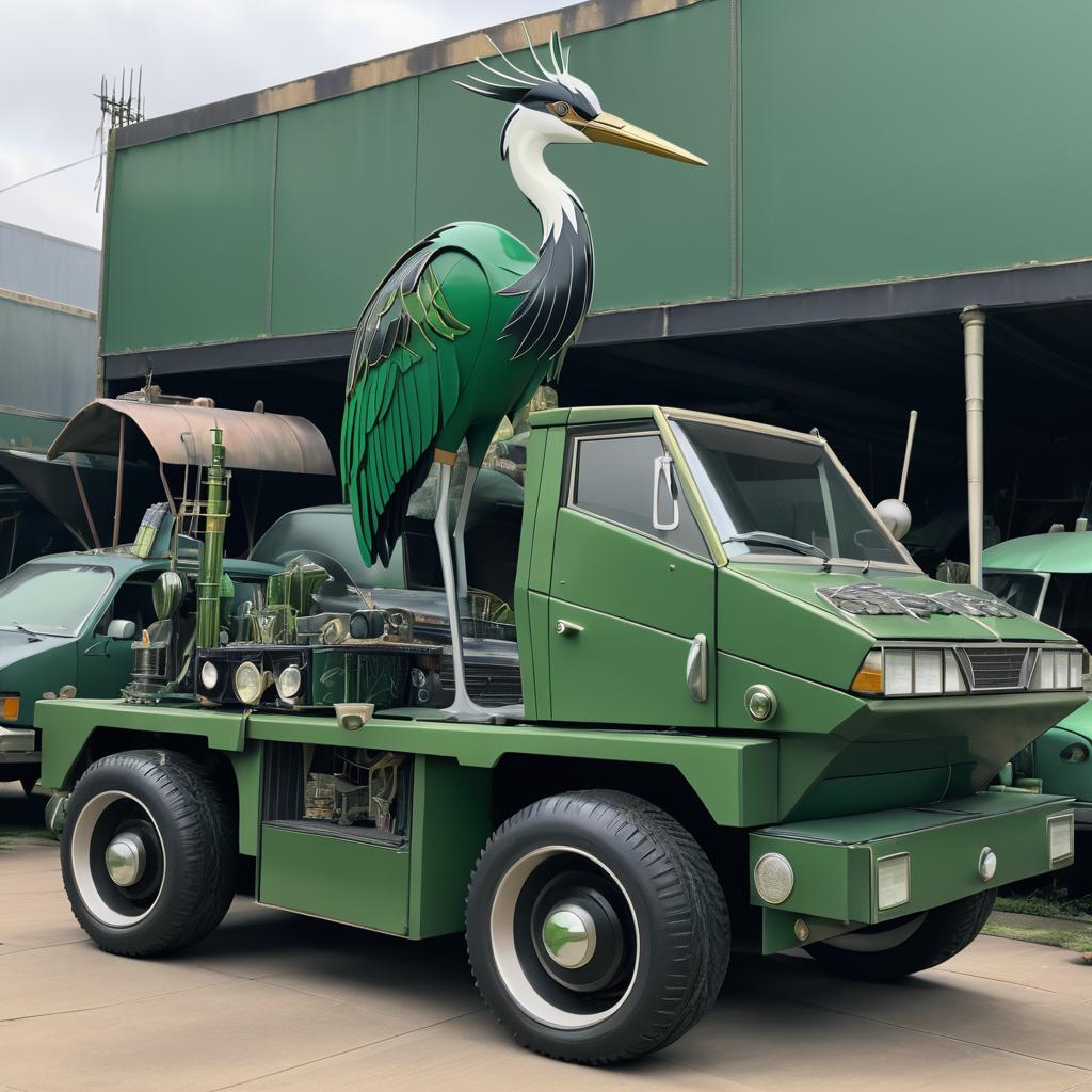 Stoic Anthropomorphic Crane in Junkyard