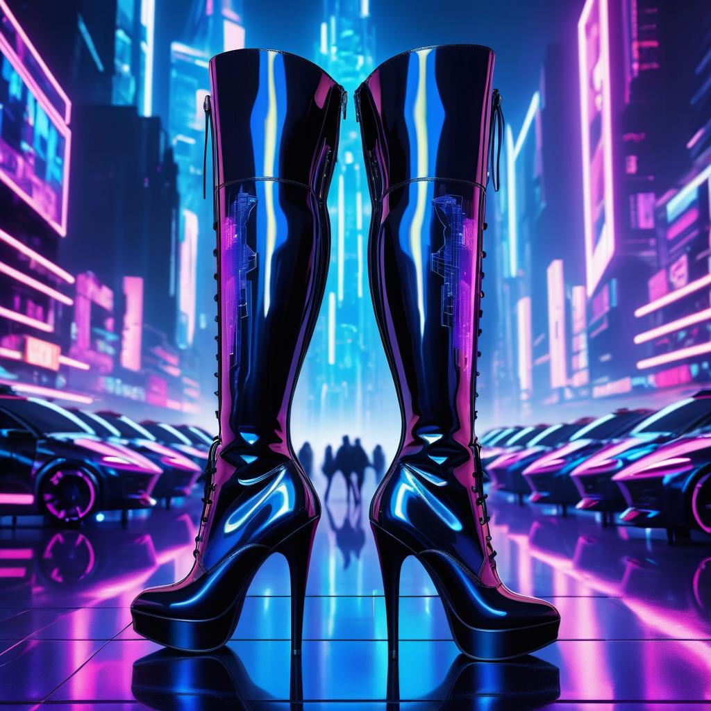 Cyberpunk High Heel Boots in Futuristic City